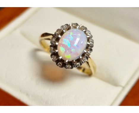 9ct Gold, Opal &amp; Diamond Dress Ring, size N &amp; 4.2g
