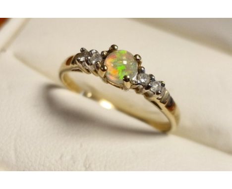 9ct Gold, Diamond &amp; Fire Opal Dress Ring - size N