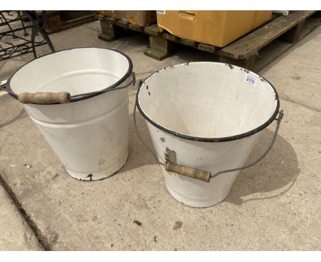 TWO WHITE ENAMEL BUCKETS 