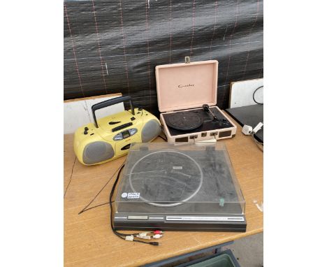 THREE ITEMS - BUSH RADIO, RECORD PLAYER AND PIONEER TURNTABLE 