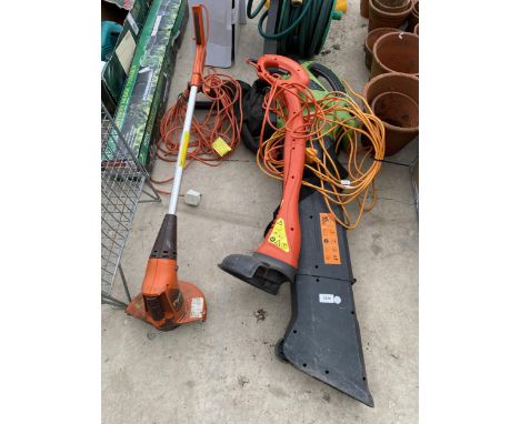 A GROUP OF GARDEN TOOLS, FLYMO STRIMMER, LEAF BLOWER ETC 