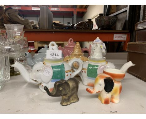 A COLLECTION OF CERAMIC ELEPHANTS, TEAPOTS ETC 