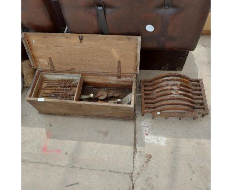 AN ASSORTMENT OF ITEMS TO INCLUDE A FIRE GRATE AND TOOLS ETC 