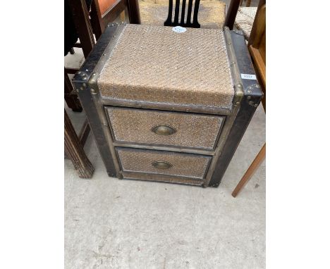 A MODERN TWO DRAWER CHEST IN THE FORM OF A TRAVELLING TRUNK, 19" WIDE 