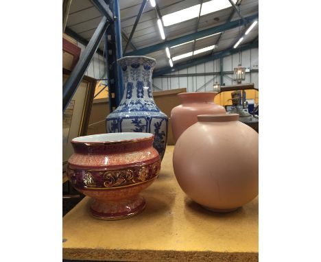 THREE CERAMIC VASES AND A PLANTER 