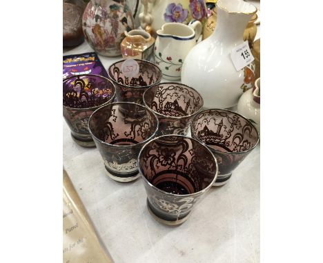A SET OF SIX GLASSES OVERLAID IN SILVER 