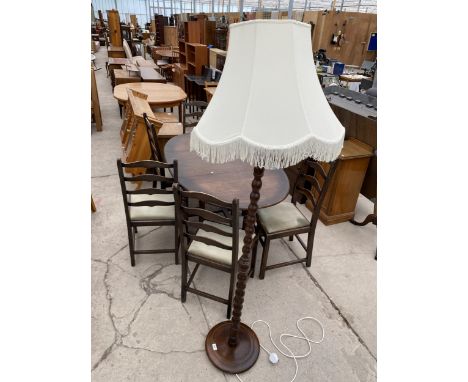 A BOBBIN TURNED OAK STANDARD LAMP 