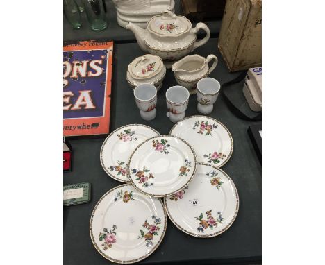 A QUANTITY OF VINTAGE CERAMIC AND CHINA TO INCLUDE AYNSLEY PLATES, WEDGWOOD 'FLYING CLOUD' GOBLETS, PLUS A TEAPOT, SUGAR BOWL