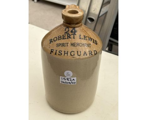 A VINTAGE ROBERT LEWIS FISHGUARD SPIRIT MERCHANT STONEWARE BOTTLE / FLAGON 