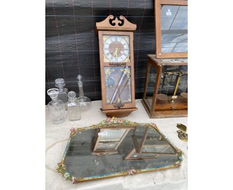 TWO ITEMS - A VINTAGE FLORAL BARBOLA MIRROR AND A MODERN 31 DAY CLOCK 