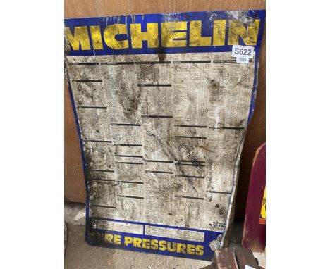A VINTAGE METAL MICHELIN TYRE PRESSURES SIGN 