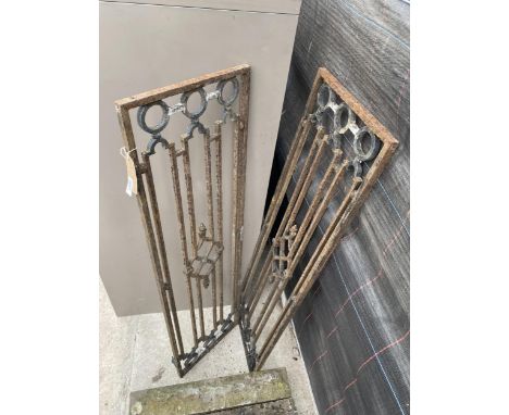 TWO DECORATIVE METAL RAILING SECTIONS 