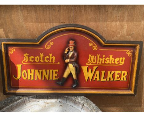 A VINTAGE WOODEN JOHNNIE WALKER SCOTCH WHISKEY SIGN 