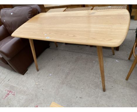 AN ERCOL GOLDEN DAWN TABLE ON TAPERED SUPPORTS 