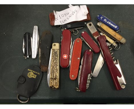 A COLLECTION OF VINTAGE PENKNIVES TO INCLUDE GENUINE SWISS ARMY KNIFE 