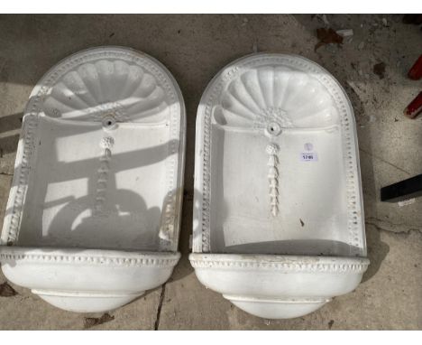 A PAIR OF CERAMIC WALL HANGING WATER FEATURES 