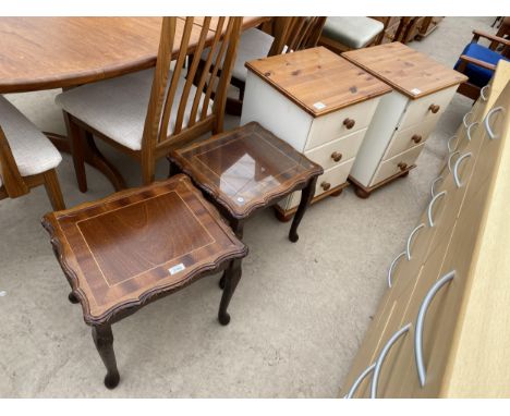 A PAIR OF MODERN LAMP TABLES AND PAIR OF PINE AND PAINTED BEDSIDE CHESTS 