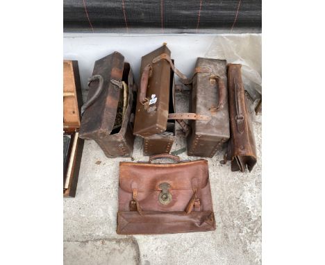 FIVE VINTAGE TRAVEL CASES SOME CONTAINING TOOLS 