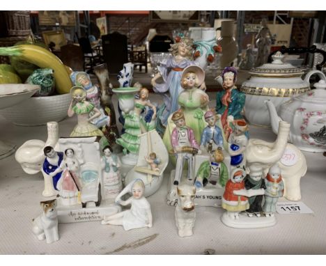 A COLLECTION OF CERAMIC FIGURES, STAFFORDSHIRE GROUPS ETC 