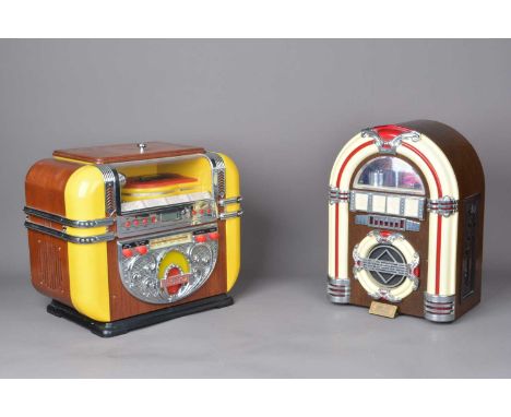 Juke Box CD / Tape players, two modern mini-Juke Boxes, one a CD Player with radio lift-up lid and the second a Cassette tape