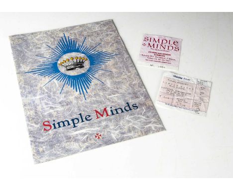 Simple Minds Programme / Tickets, a 1982 Tour Programme, a ticket for the Lyceum 18th December 1983 and Wembley Arena 3rd Mar