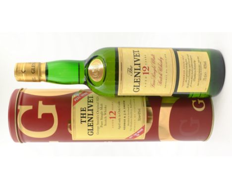 The Glenlivet Pure Single Malt Whisky aged 12 years, with girt tag & promo. leaflet in metal gift tube with peel off stickers