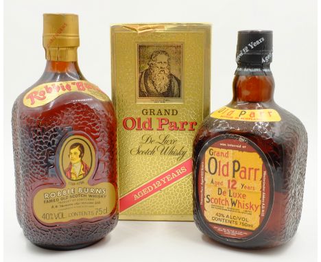 Grand Old Parr De Luxe Scotch Whisky, aged 12 years, in carton, 43%vol, 750ml & Robbie Burns Famed Old Scotch Whisky, 40%vol,