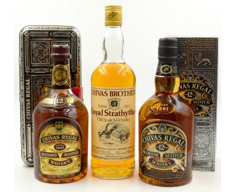 Chivas Regal Premium Scotch Whisky & Blended Scotch Whisky, both 12 years old, in carton and tin, Chivas Bros. Royal Strathyt