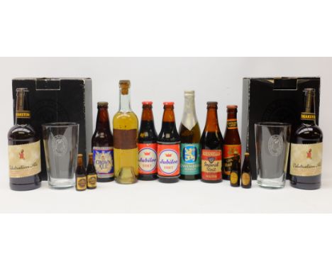 Two boxed Theakston 2004 Celebration Ales with glasses, Ltd. ed No.1323 & 1320, two bottles of Bass Jubilee Stout, Russell's 