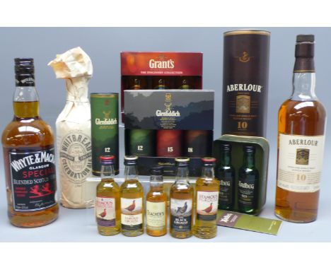 Aberlour Highland Single Malt Scotch Whisky, 10 years old in tube, Whyte & Mackay Special Blended Scotch Whisky, both 40%vol,