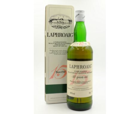 Laphroaig Unblended Islay Malt Scotch Whisky, 15 years old, distilled & bottled by S. Johnston & Co, 40%vol, 75cl in presenta