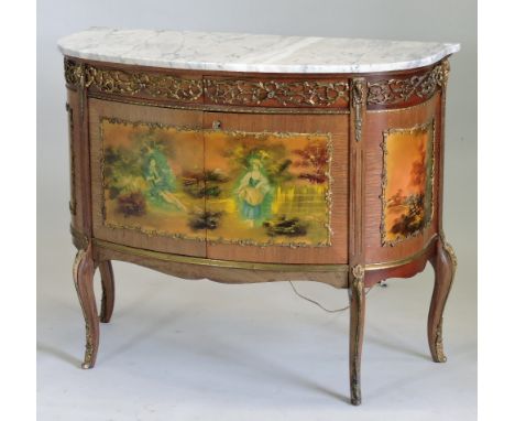 A 19th century style French marble top commode, with gilt metal mounts, the shaped marble top above two short drawers, decora