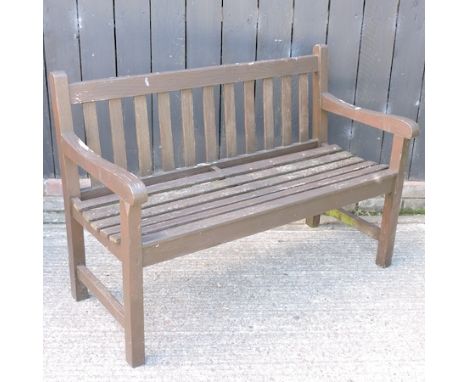 A slatted wooden garden bench, 122cm