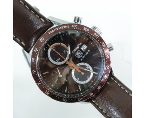 A Tag Heuer Carrera gentleman's automatic chronometer wristwatch, the signed black dial with subsidiary dials and baton hours