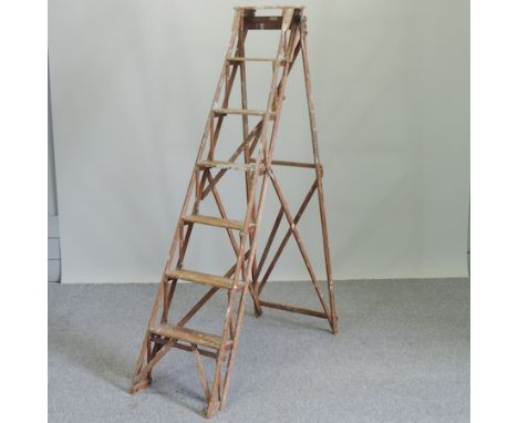 A vintage folding wooden Twyford stepladder, 180cm high  