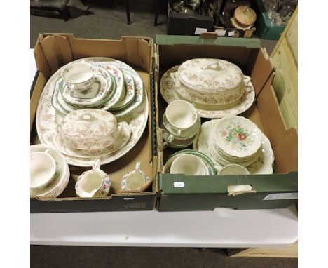 Two boxes of china, to include Copeland Spode Chinese Rose pattern dinner wares