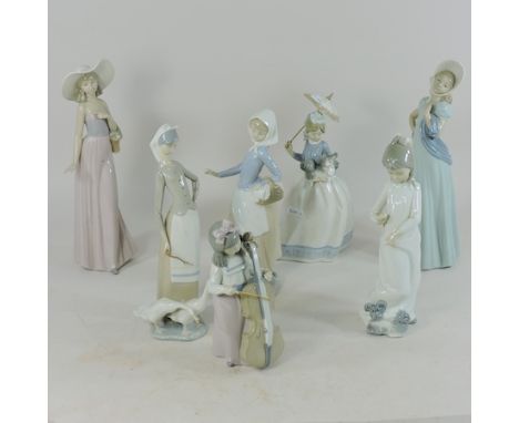 A collection of Nao and Lladro figures of ladies, largest 12cm