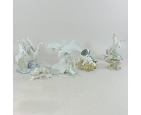 A collection of Nao, Kaiser and other animal figures, largest 21cm