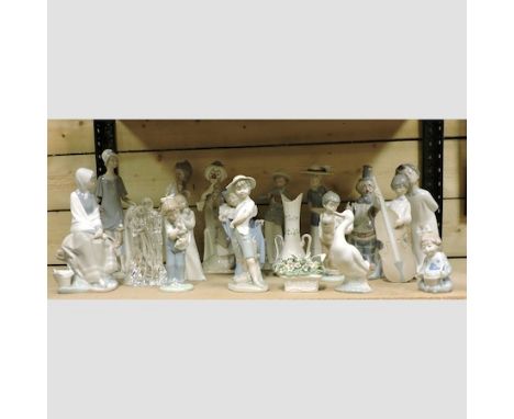 A Lladro figure of a lady seated, 25cm high, together with a collection of Nao figures
