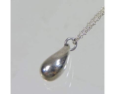 A Tiffany silver teardrop pendant, on chain