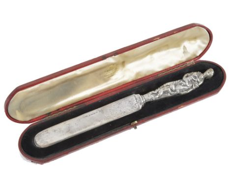 A VICTORIAN SILVER PAGE TURNER / PAPER KNIFE, RICHARD SIBLEY, RETAILED BY LAMBERT & CO., LONDON, 1870 the filled handle model