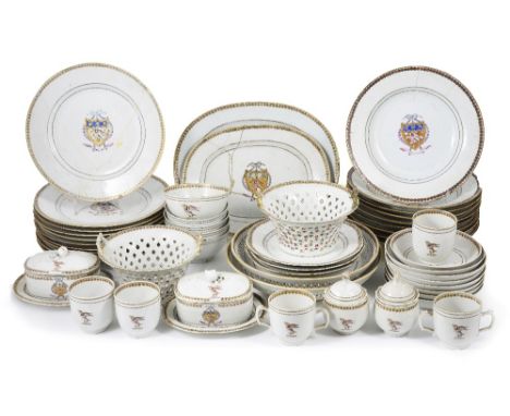 A CHINESE EXPORT FAMILLE ROSE PORCELAIN ARMORIAL PART DINNER SERVICE, WITH ARMS OF STIBBERT, QIANLONG (1736-95), CIRCA 1785 p