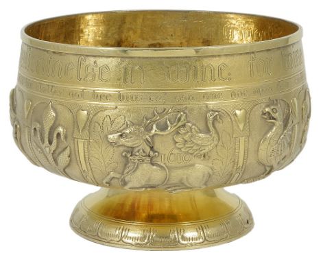 ROYAL: A GEORGE IV SILVER-GILT BOWL, EDWARD FARRELL, LONDON, 1824 chased with panels containing the arms of James I and his e