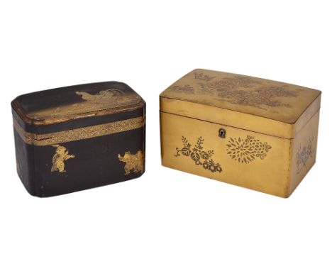 A JAPANESE GOLD LACQUER BOX, MEIJI PERIOD (1868-1912) the hinged lid signed and decorated in relief with birds and butterflie
