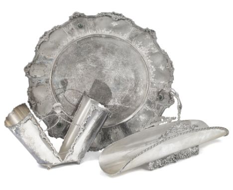 THREE ITALIAN TABLE ITEMS, ALL 1944-68 comprising a baton basket, the elongated part tubular base with openwork cast scroll f