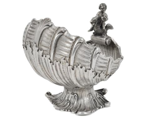 A SHELL-SHAPED BOWL, PROBABLY EASTERN EUROPEAN, 20TH CENTURY cast with a spreading spume foot and spume washed shell applied 