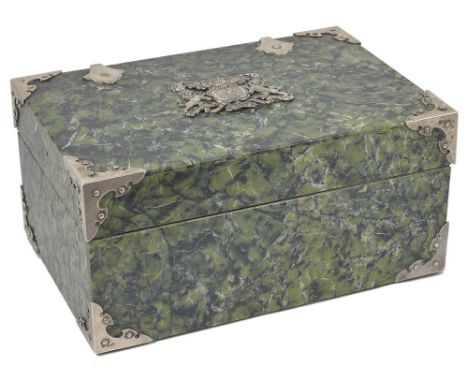 A SILVER-MOUNTED MARBLE CASKET, THE MOUNTS STORR & MORTIMER AND RUNDELL, BRIDGE & RUNDELL, LONDON, CIRCA 1832 rectangular, th