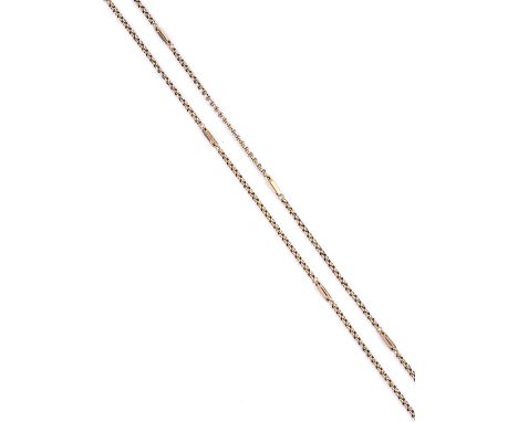 LONG CHAIN designed as a row of cable links with fourteen long links inbetween length approximately 1570mm, 30.1gr