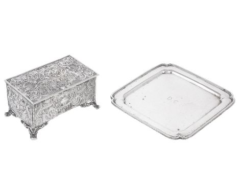 AN EDWARDIAN SILVER TRINKET BOX, CHARLES HORNER LTD., BIRMINGHAM, 1905 rectangular, slightly domed lid, cast shaped panel fee