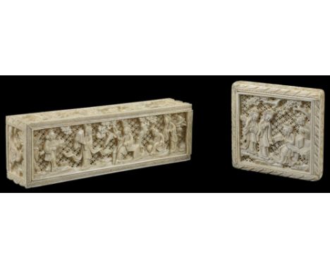 A CHINESE IVORY CHIEN TUNG (SPILLIKINS) BOX SET AND A TANGRAM PUZZLE BOX, PROBABLY CANTON, LATE 19TH CENTURY both boxes with 